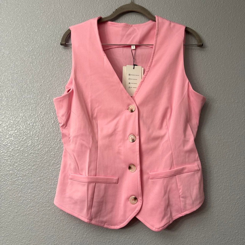 EKALIY Women's Pink Vest with Buttons